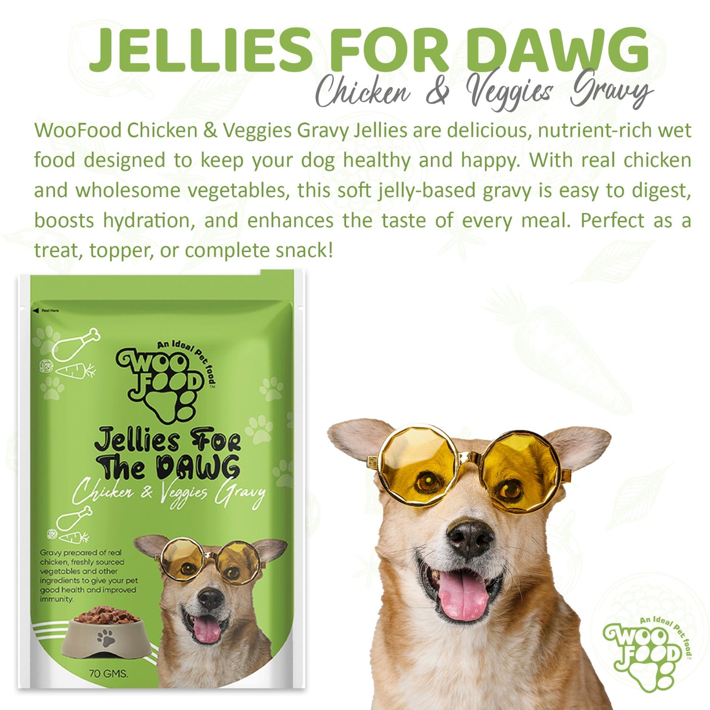 WooFood Chicken & Veggies Gravy (Jellies for Dogs) -70gm ( Pack of 5)
